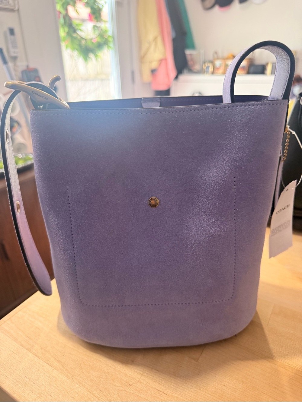 Coach Lavender Suede Bucket Shoulder Bag with Gold Hardware - Picture 2 of 5